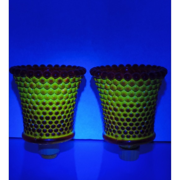 2 Red Glass UV Glow Hobnail Peg Votive Cup Candle Holder Vintage Home Interiors - Picture 11 of 13